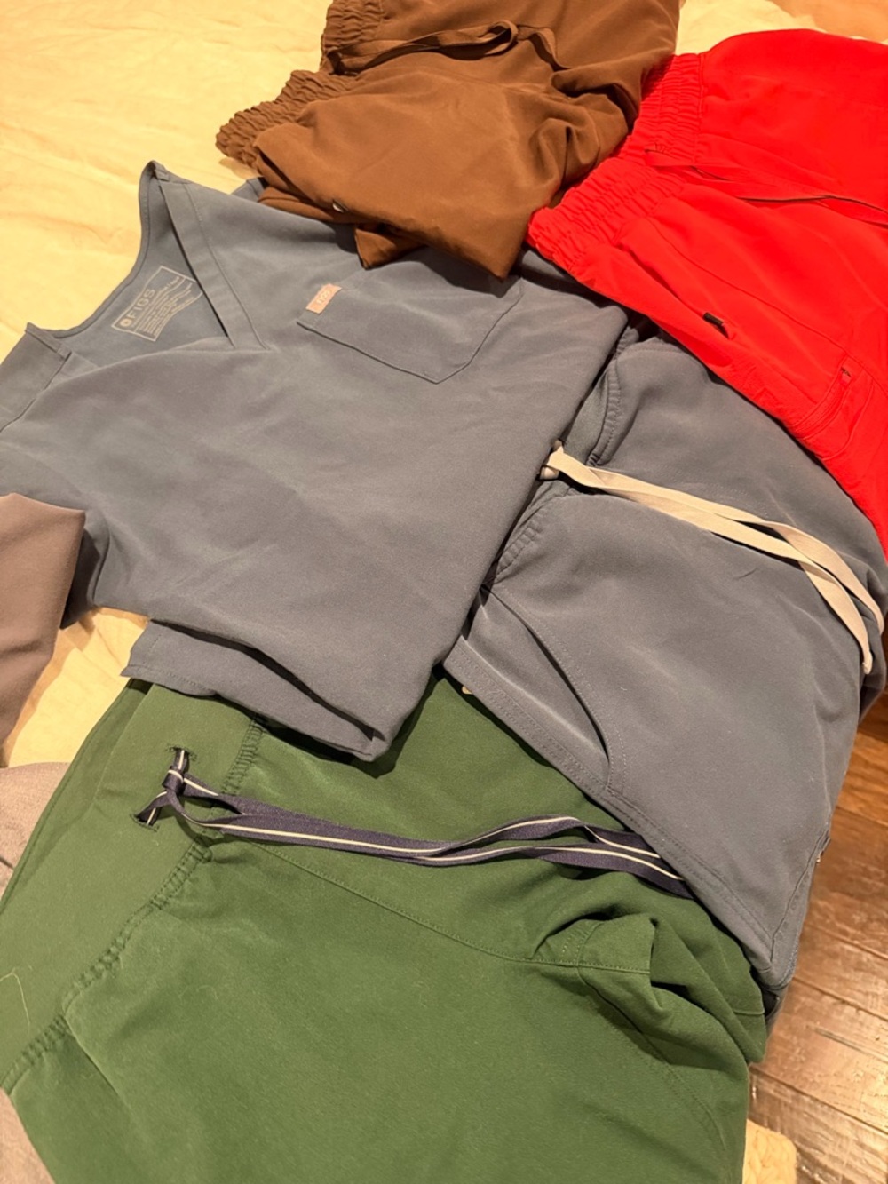 Figs Mixed-Color Medical Scrub Set in Light Blue, Green, Red, Brown